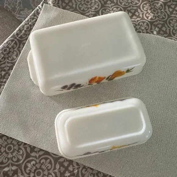 Anchor Hocking FIRE KING 2 pc Loaf Pan & Rectangular Peach Blossom Dish Vintage - Picture 5 of 9